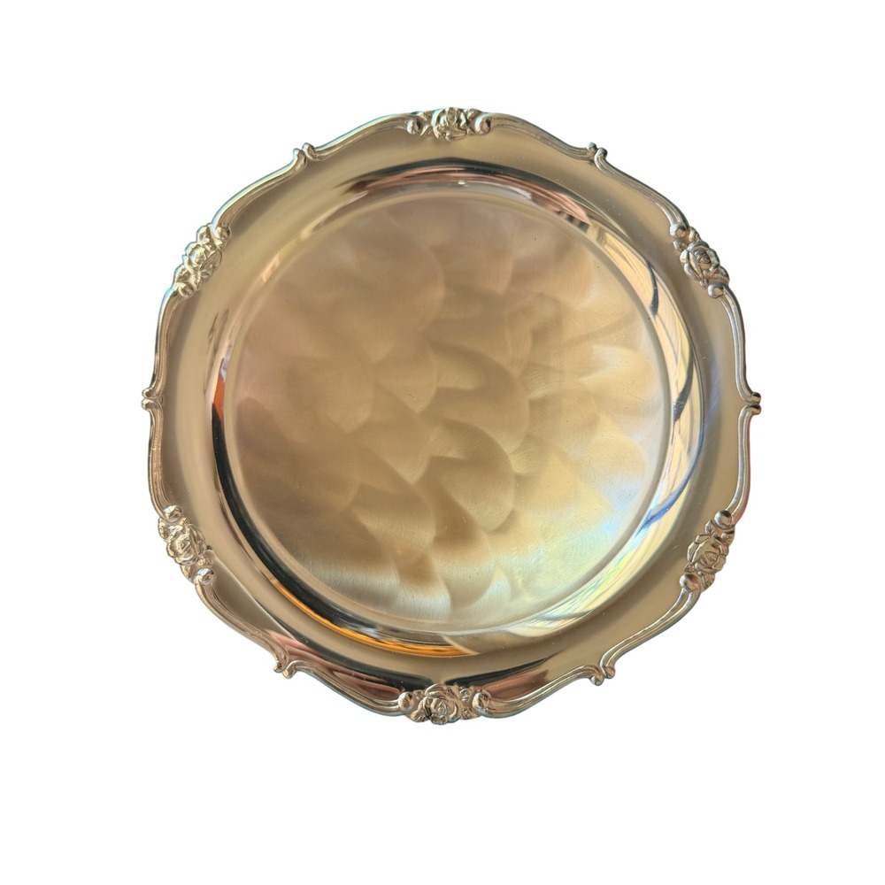 Modern Silver Footed Tray Silverplated Rose Scalloped Good Hand Finished Regency